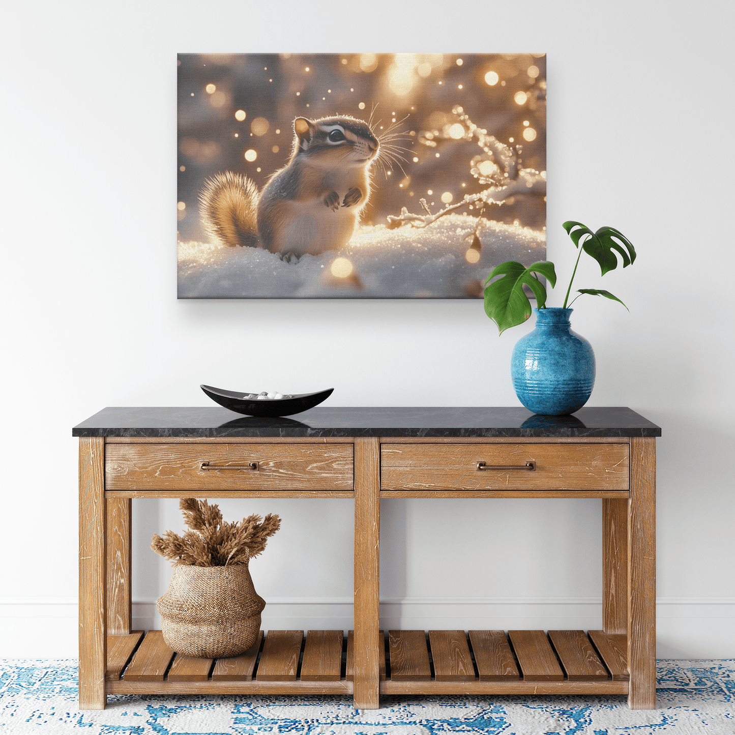 Chipmunk In Enchanted Winter Forest With Frost Covered Branches And Twinkling Snowflakes Canvas Wall Art Decor - Awakening Righteousness