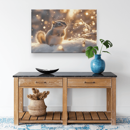 Chipmunk In Enchanted Winter Forest With Frost Covered Branches And Twinkling Snowflakes Canvas Wall Art Decor - Awakening Righteousness