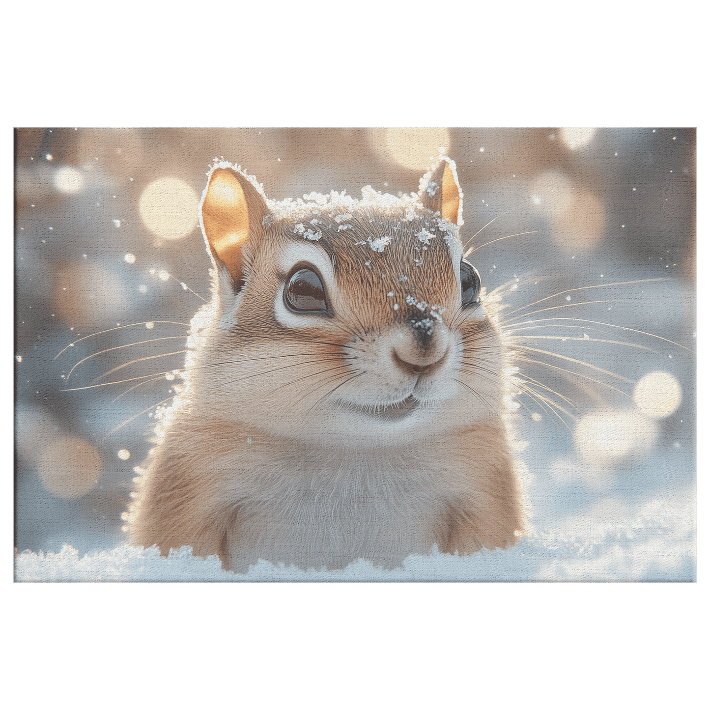 Chipmunk In Snowy Forest Surrounded By Glowing Frost Covered Branches And Twinkling Snowflakes Canvas Wall Art Decor - Awakening Righteousness