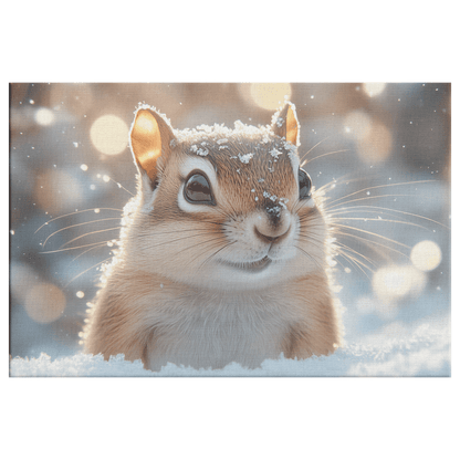 Chipmunk In Snowy Forest Surrounded By Glowing Frost Covered Branches And Twinkling Snowflakes Canvas Wall Art Decor - Awakening Righteousness