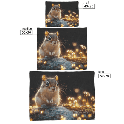 Chipmunk Perched on Mossy Stone Surrounded by Glowing Plants and Ethereal Mist in Magical Twilight Forest Fleece Sherpa Blanket - Awakening Righteousness