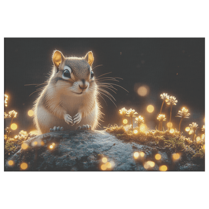 Chipmunk Perched On Mossy Stone With Glowing Plants And Ethereal Mist In Magical Twilight Forest Canvas Wall Art Decor - Awakening Righteousness