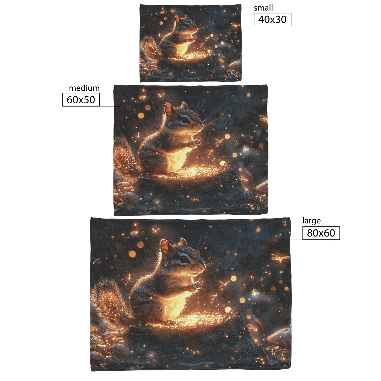 Chipmunk Sitting on Glowing Tree Stump Surrounded by Bioluminescent Mushrooms and Fireflies Under Twilight Sky Fleece Sherpa Blanket - Awakening Righteousness