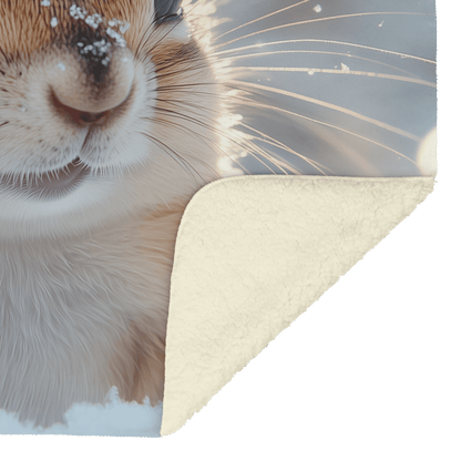 Chipmunk Standing in Snowy Forest Surrounded by Glowing Frost Covered Branches and Twinkling Snowflakes Fleece Sherpa Blanket - Awakening Righteousness