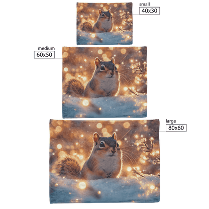 Chipmunk Standing in Snowy Forest Surrounded by Glowing Frost Covered Branches and Twinkling Snowflakes Fleece Sherpa Blanket - Awakening Righteousness