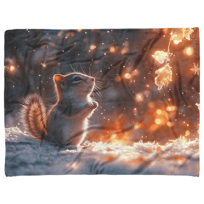 Chipmunk Standing in Snowy Forest Surrounded by Glowing Frost Covered Branches and Twinkling Snowflakes Fleece Sherpa Blanket - Awakening Righteousness