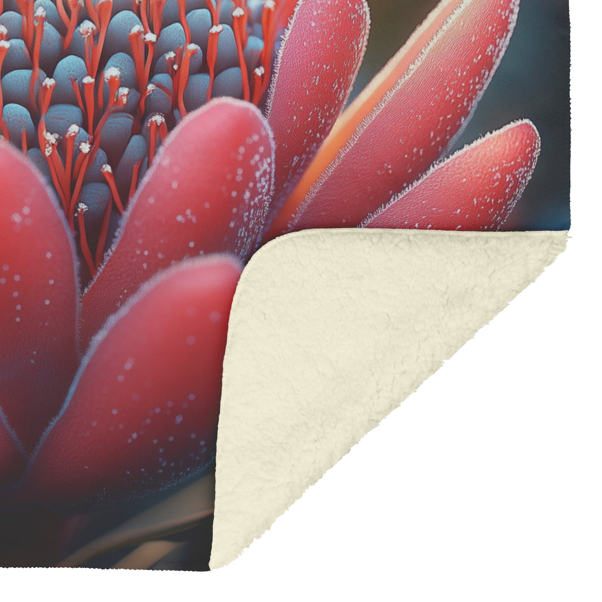 Close Up of Beautiful Red Flower with Delicate Petals and Dewdrops Sherpa Fleece Blanket - Awakening Righteousness