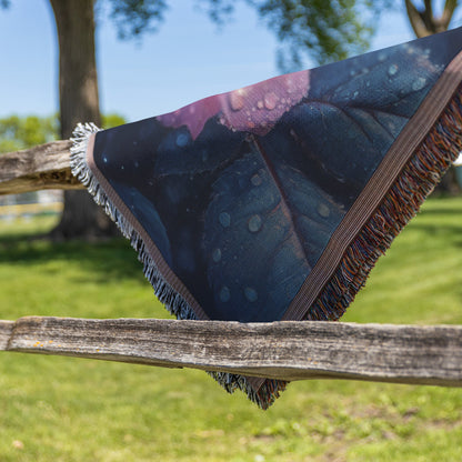 Close Up of Dew Kissed Pink Rose with Glowing Petals Woven Throw Blanket for Home Decor - Awakening Righteousness