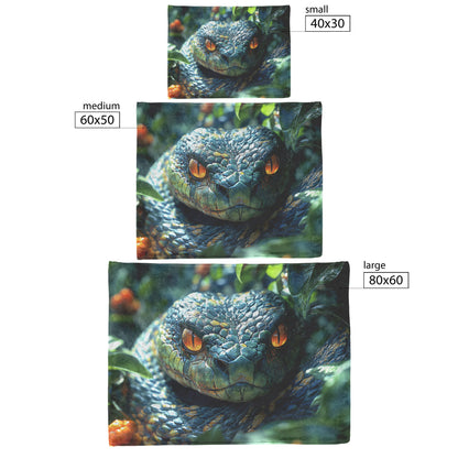 Close Up of Lush Garden Serpent with Orange Scales and Sparkling Eyes Sherpa Fleece Blanket for Nature Lovers - Awakening Righteousness