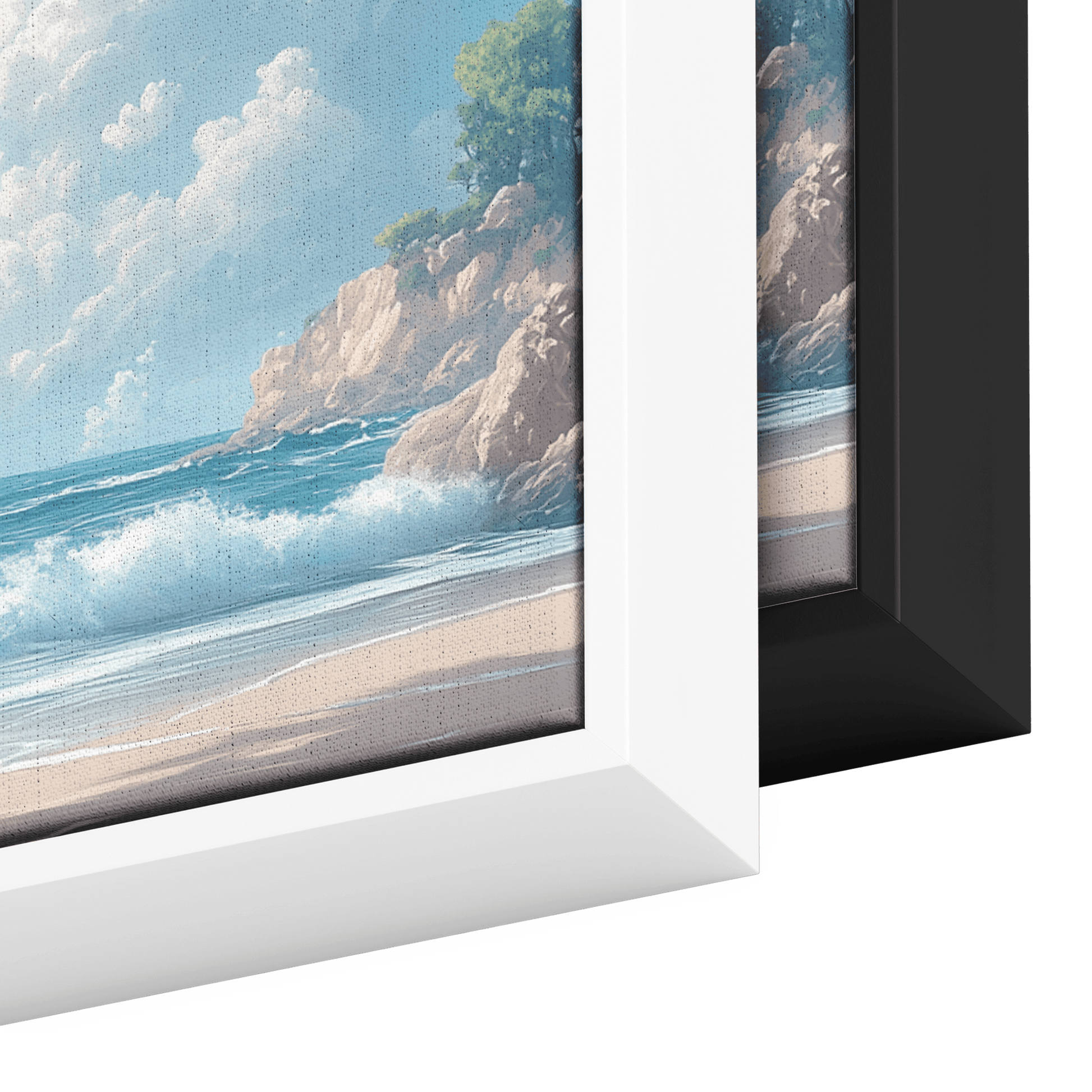 Coastal Illustration Rolling Waves Neutral Sandy Tones Soft Taupe Horizon Ultra High Definition Panoramic Framed Canvas Wall Art - Awakening Righteousness