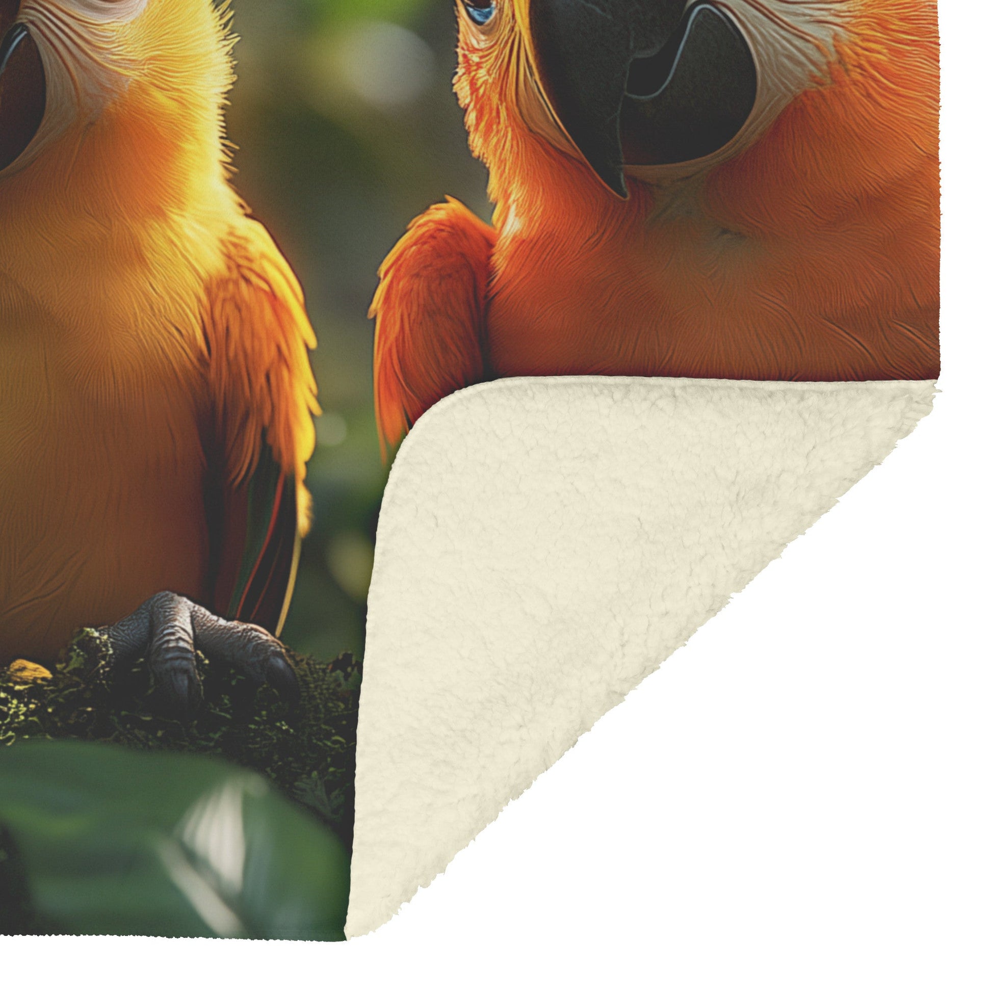 Colorful Tropical Parrots in Lush Rainforest with Vibrant Yellow and Orange Feathers Cozy Fleece Sherpa Blanket - Awakening Righteousness