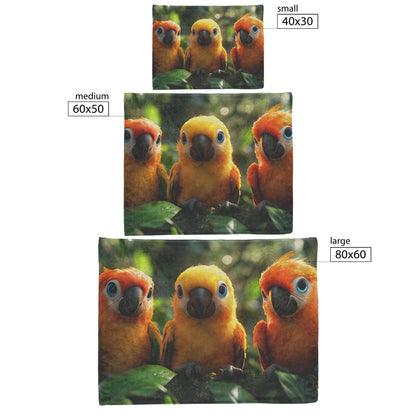 Colorful Tropical Parrots in Lush Rainforest with Vibrant Yellow and Orange Feathers Cozy Fleece Sherpa Blanket - Awakening Righteousness