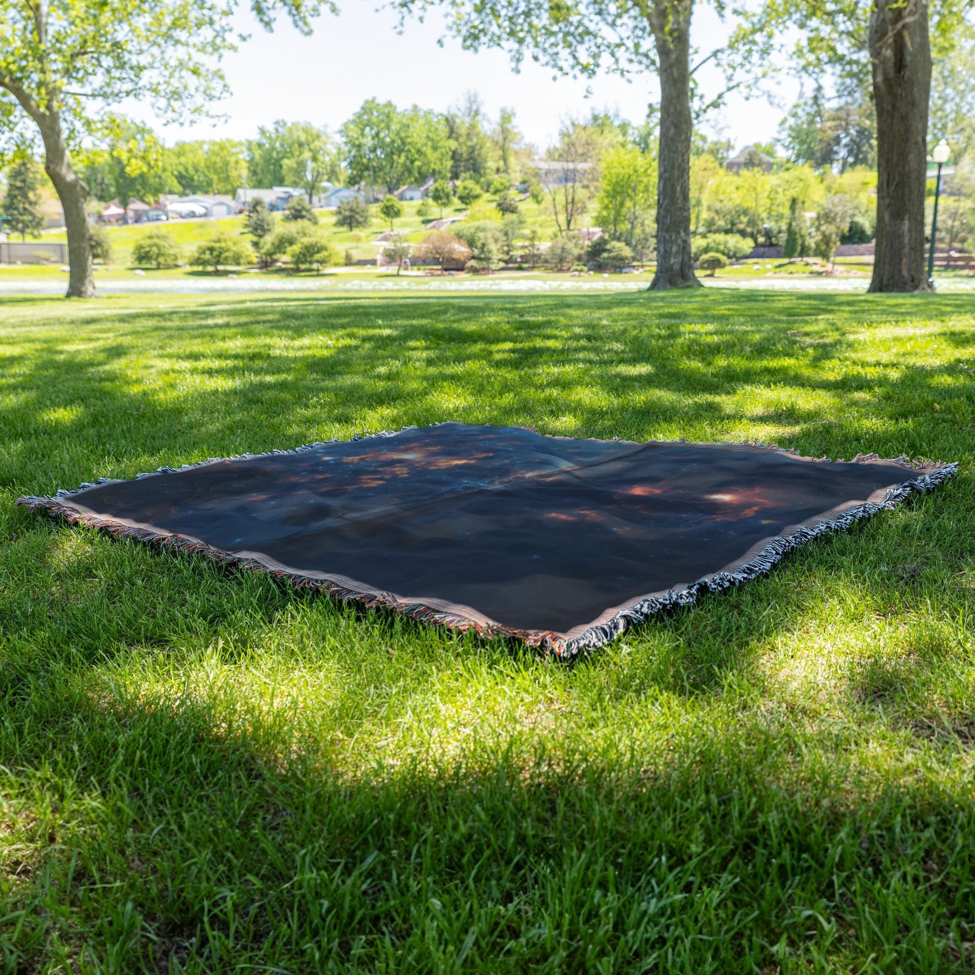 Cosmic Reflection of Trees and Stars by the Water Woven Throw Blanket for Home Decor - Awakening Righteousness