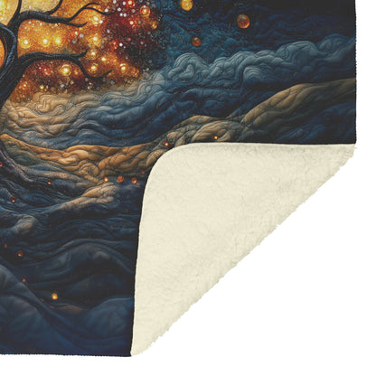 Cosmic Tree of Life Illuminated Fleece Sherpa Blanket Ultra Soft Gift for Christian Home Decor - Awakening Righteousness