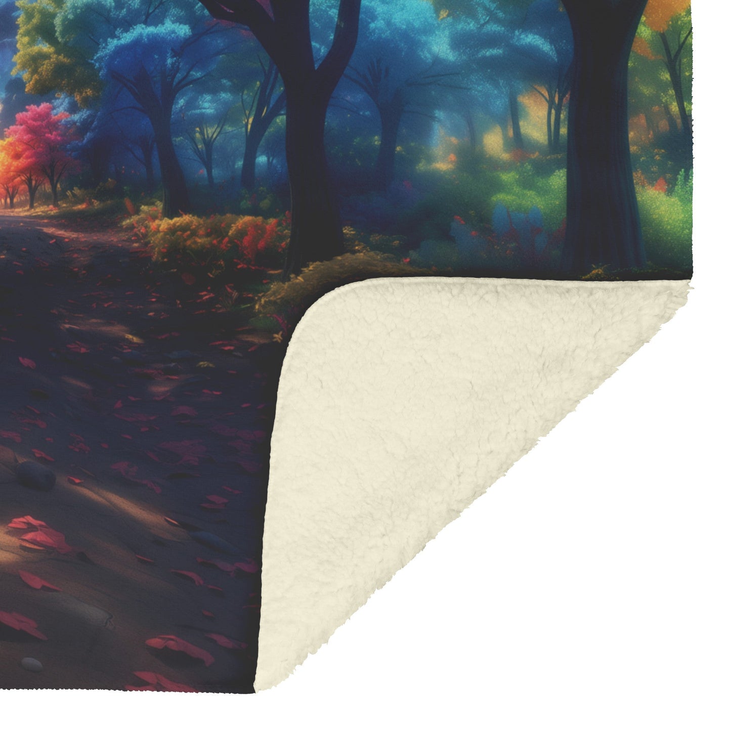 Cozy Autumn Forest Path Cozy Fleece Sherpa Blanket with Fall Leaves and Scenic Nature View - Awakening Righteousness