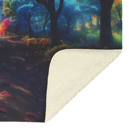 Cozy Autumn Forest Path Cozy Fleece Sherpa Blanket with Fall Leaves and Scenic Nature View - Awakening Righteousness