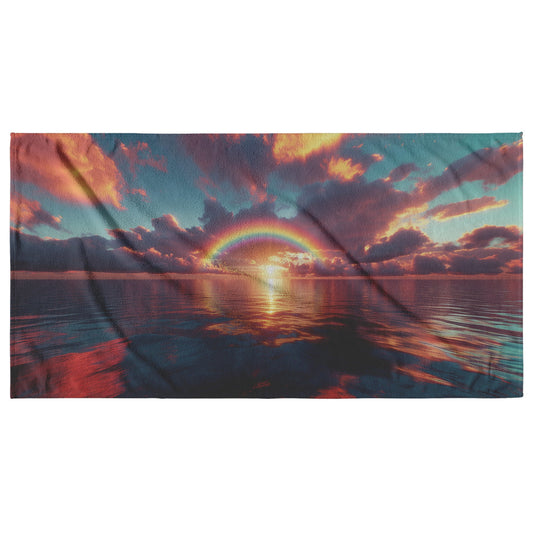 Crescent Moon Over Ocean Beach Towel Stars Reflecting Shimmering Waves Silver Glow Surreal Deep Blue Hues - Awakening Righteousness