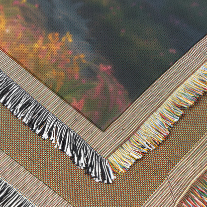 Cross in a Scenic Meadow with Flowing Stream and Sunlight Woven Throw Blanket for Home Decor - Awakening Righteousness