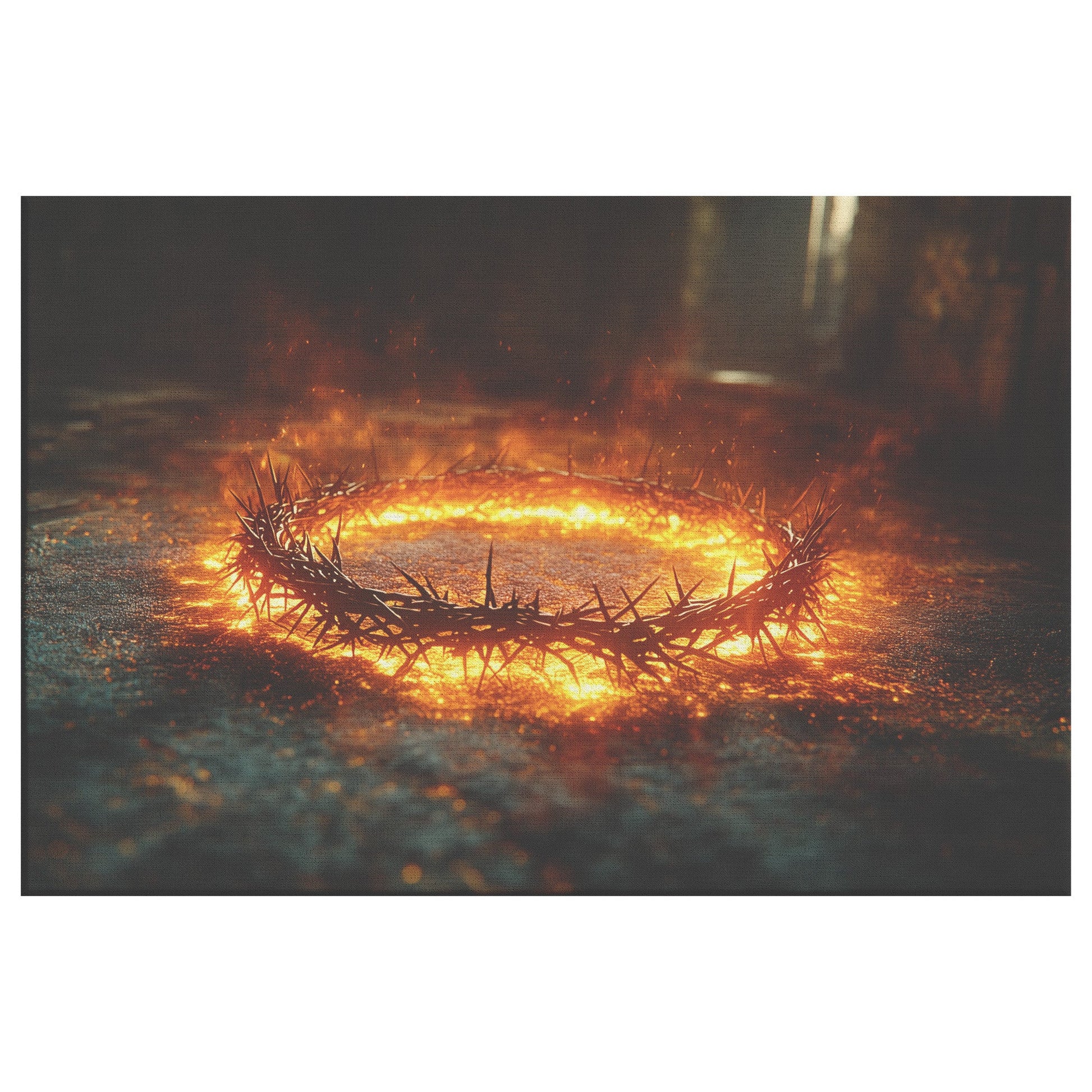 Crown of Thorns Ablaze Christian Canvas Wall Art Symbolizing Sacrifice Faith and Redemption - Awakening Righteousness