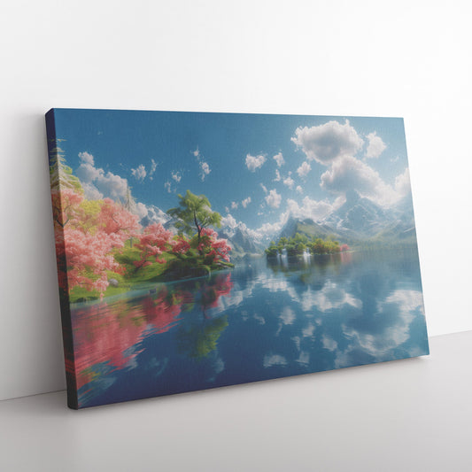 Crystal Clear Lake with Vibrant Trees and Majestic Mountains Canvas Wall Art Decor - Awakening Righteousness