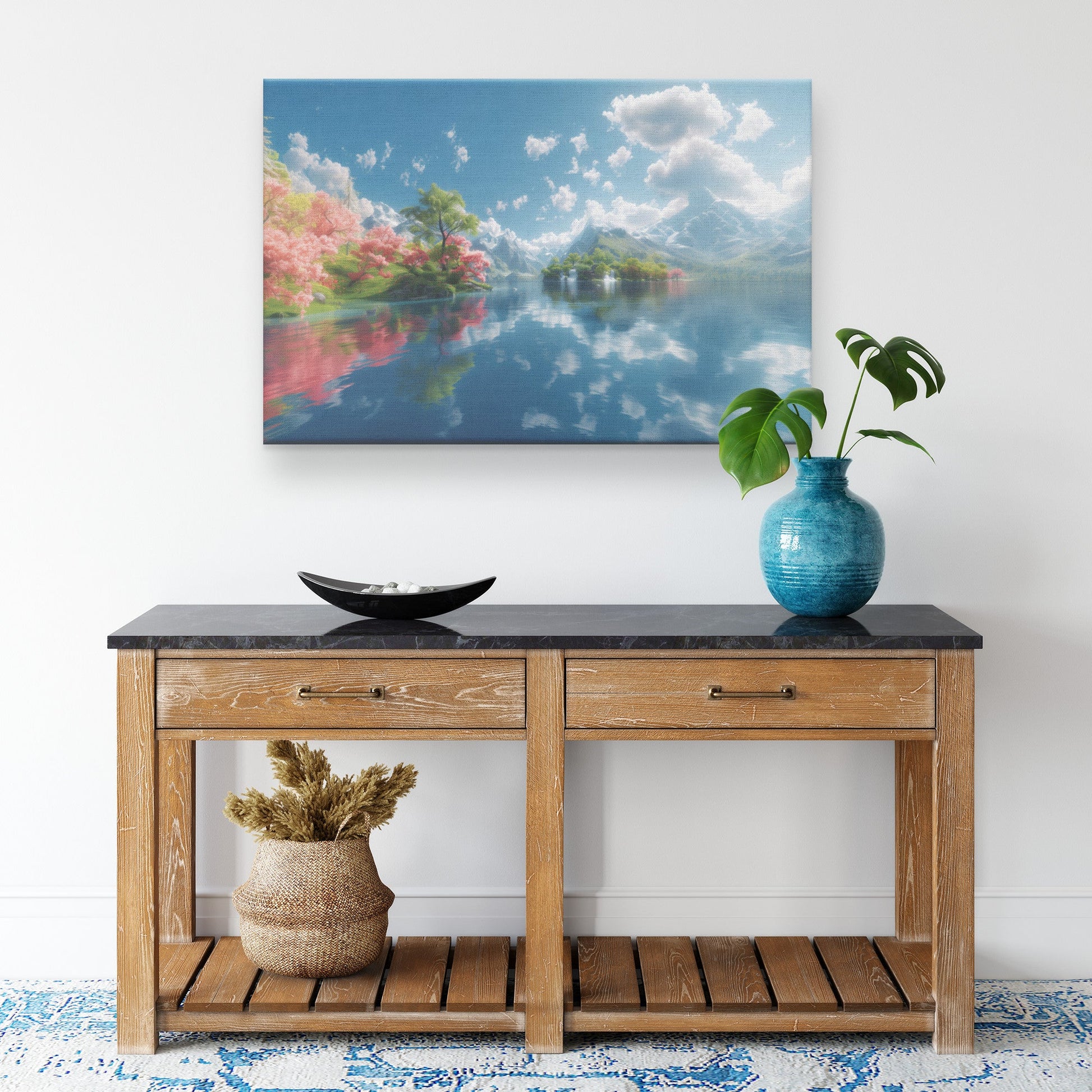 Crystal Clear Lake with Vibrant Trees and Majestic Mountains Canvas Wall Art Decor - Awakening Righteousness