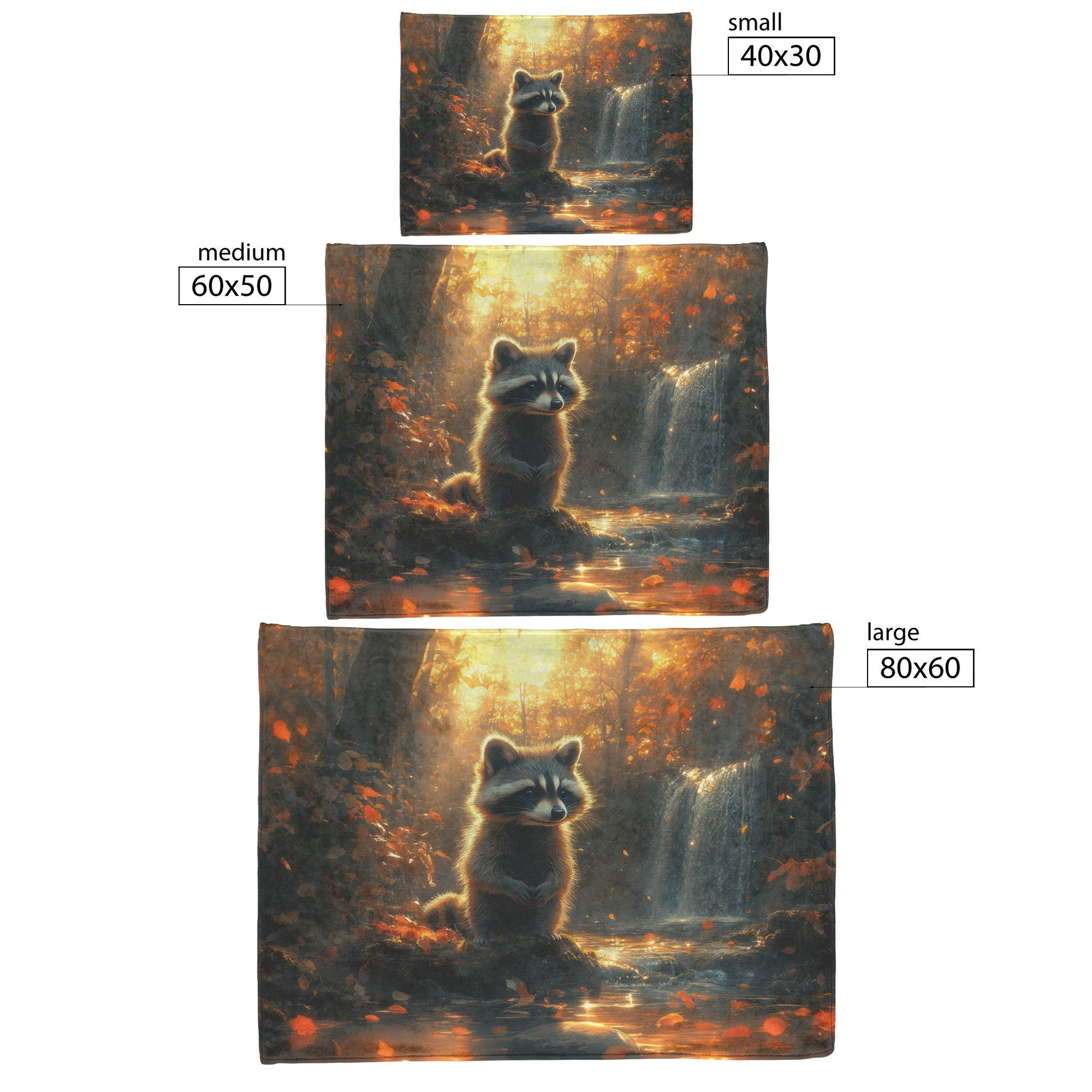 Curious Raccoon by Glowing Waterfall Mossy Rocks Vibrant Plants Soft Light Fleece Sherpa Blanket - Awakening Righteousness