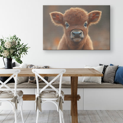 Cute Baby Brown Calf Standing in an Open Field Canvas Wall Art Décor - Awakening Righteousness