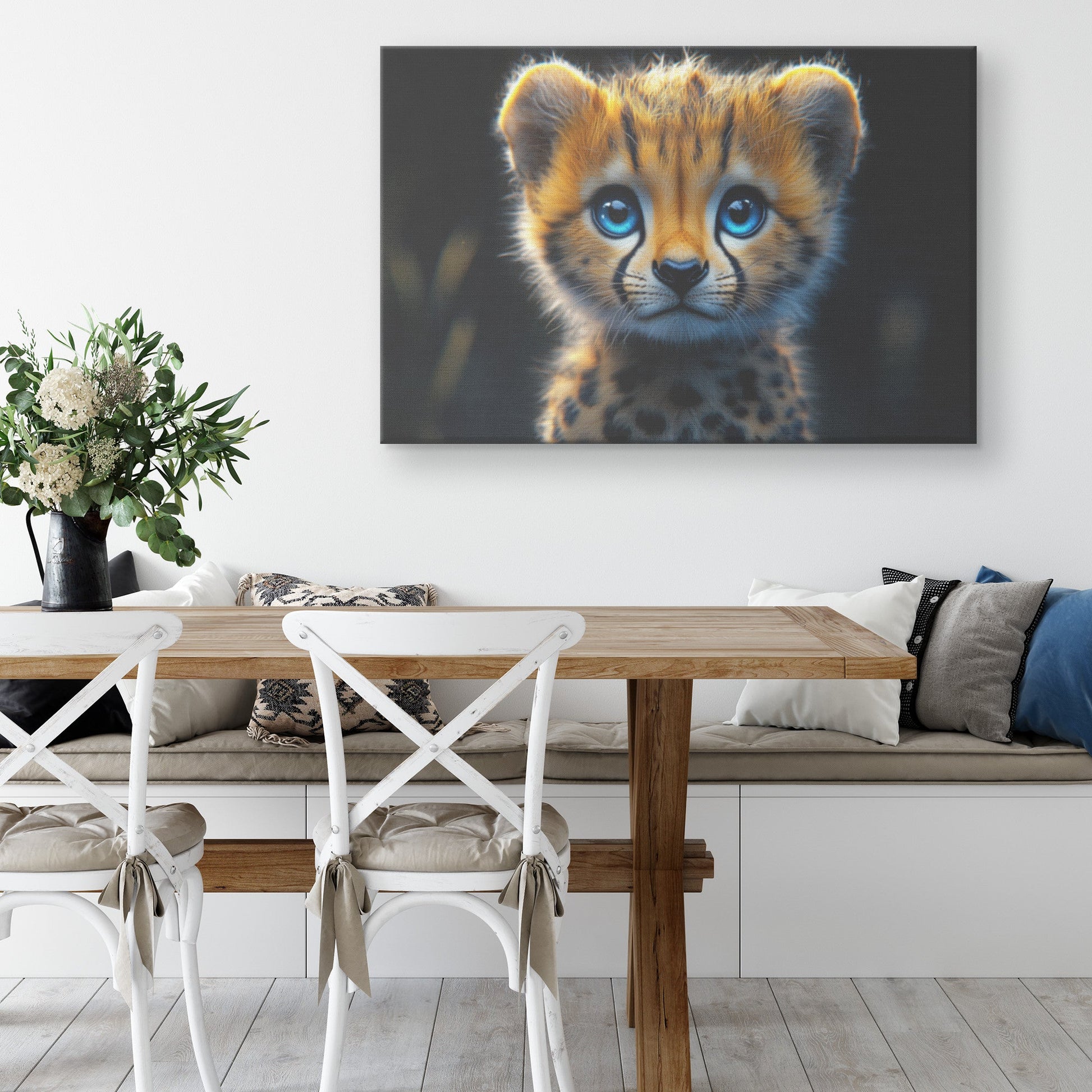 Cute Baby Cheetah with Blue Eyes Canvas Wall Art Decor - Awakening Righteousness
