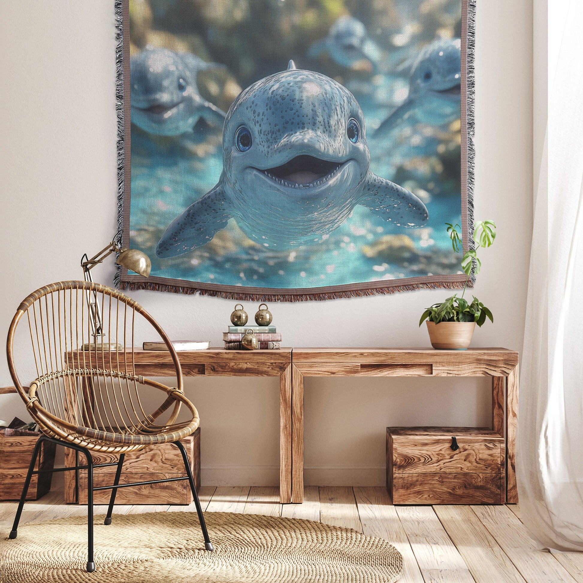 Cute Baby Dolphins Swimming in Water Cozy Woven Throw Blanket - Awakening Righteousness