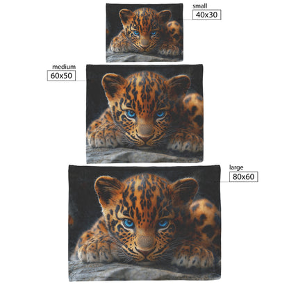 Cute Baby Leopard with Blue Eyes in Beautiful Natural Scenery Cozy Fleece Sherpa Blanket - Awakening Righteousness