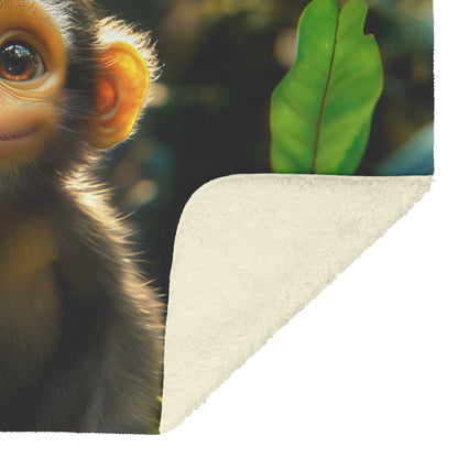 Cute Baby Monkey Jungle Cute Fleece Sherpa Blanket Playful Wildlife Joy - Awakening Righteousness