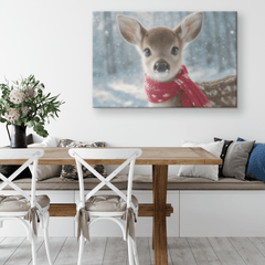 Cute Baby Reindeer with Blue Eyes Snowy Canvas Wall Art - Awakening Aesthetics