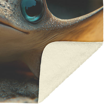 Cute Charming Sting Ray with Expressive Eyes on Ocean Floor Cozy Fleece Sherpa Blanket - Awakening Righteousness