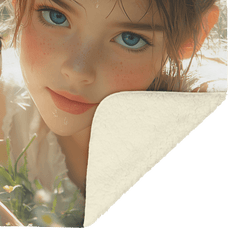Cute Girl Holding Fawn in Spring Meadow Cozy Fleece Sherpa Blanket - Awakening Aesthetics