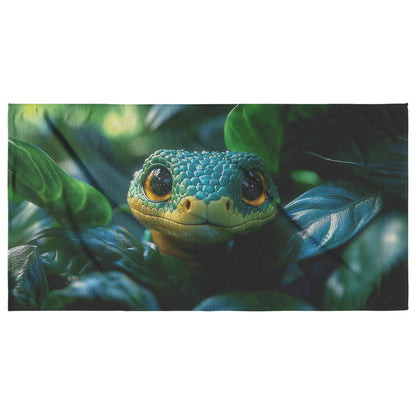 Cute Jungle Green Snake Towel with Golden Eyes Lush Tropical Foliage Design - Awakening Righteousness
