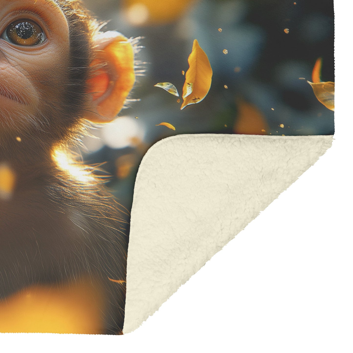 Cute Little Monkey Autumn Leaves Cozy Fleece Sherpa Blanket Peaceful Optimism - Awakening Righteousness