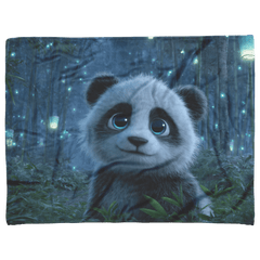 Cute Panda With Blue Eyes Surrounded By Floating Lanterns In Glowing Bamboo Forest Sherpa Fleece Blanket - Awakening Aesthetics