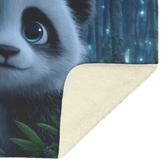 Cute Panda With Blue Eyes Surrounded By Floating Lanterns In Glowing Bamboo Forest Sherpa Fleece Blanket - Awakening Aesthetics