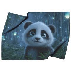 Cute Panda With Blue Eyes Surrounded By Floating Lanterns In Glowing Bamboo Forest Sherpa Fleece Blanket - Awakening Aesthetics
