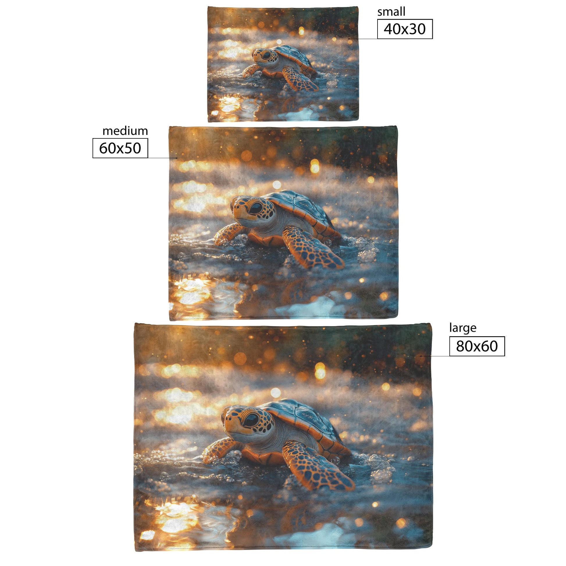 Cute Turtle Gliding Through Crystal Waters in Golden Sunset Cozy Fleece Sherpa Blanket - Awakening Righteousness