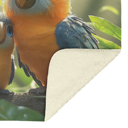 Cute Vibrant Parrots Blue Eyes Jungle Cozy Fleece Sherpa Blanket - Awakening Righteousness