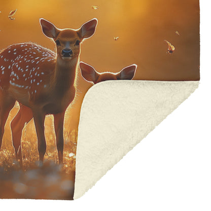 Deer Family Forest Sunlight Fleece Sherpa Blanket Cozy Wildlife Blanket - Awakening Righteousness