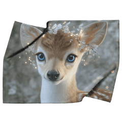 Deer Fawn With Bright Blue Eyes And Antlers Decorated With Fairy Lights Fleece Sherpa Blanket - Awakening Aesthetics