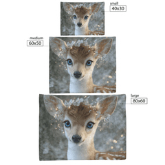 Deer Fawn With Bright Blue Eyes And Antlers Decorated With Fairy Lights Fleece Sherpa Blanket - Awakening Aesthetics