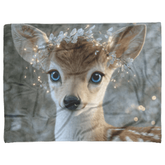 Deer Fawn With Bright Blue Eyes And Antlers Decorated With Fairy Lights Fleece Sherpa Blanket - Awakening Aesthetics