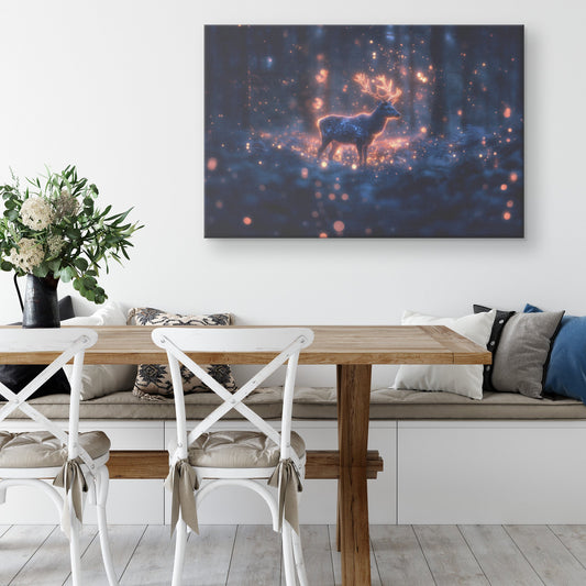 Deer with Glowing Antlers in Bioluminescent Forest Shimmering Plants Surreal Magical Canvas Wall Art Decor - Awakening Righteousness