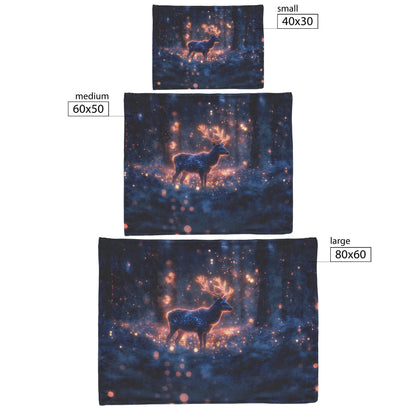 Deer with Glowing Antlers in Bioluminescent Forest Surrounded by Shimmering Plants Fleece Sherpa Blanket - Awakening Righteousness