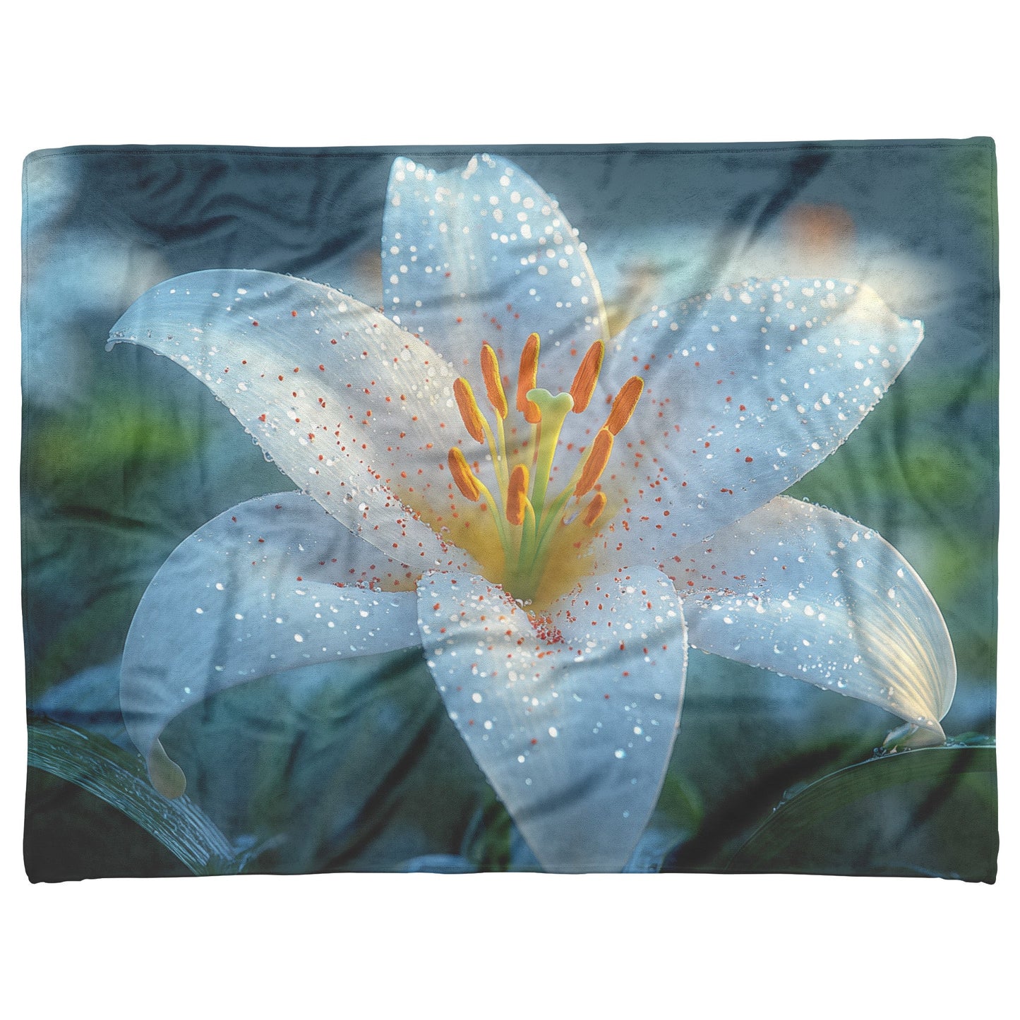 Delicate White Lily with Dew Drops Fleece Sherpa Blanket Ultra Soft Cozy Perfect for Home Gift - Awakening Righteousness