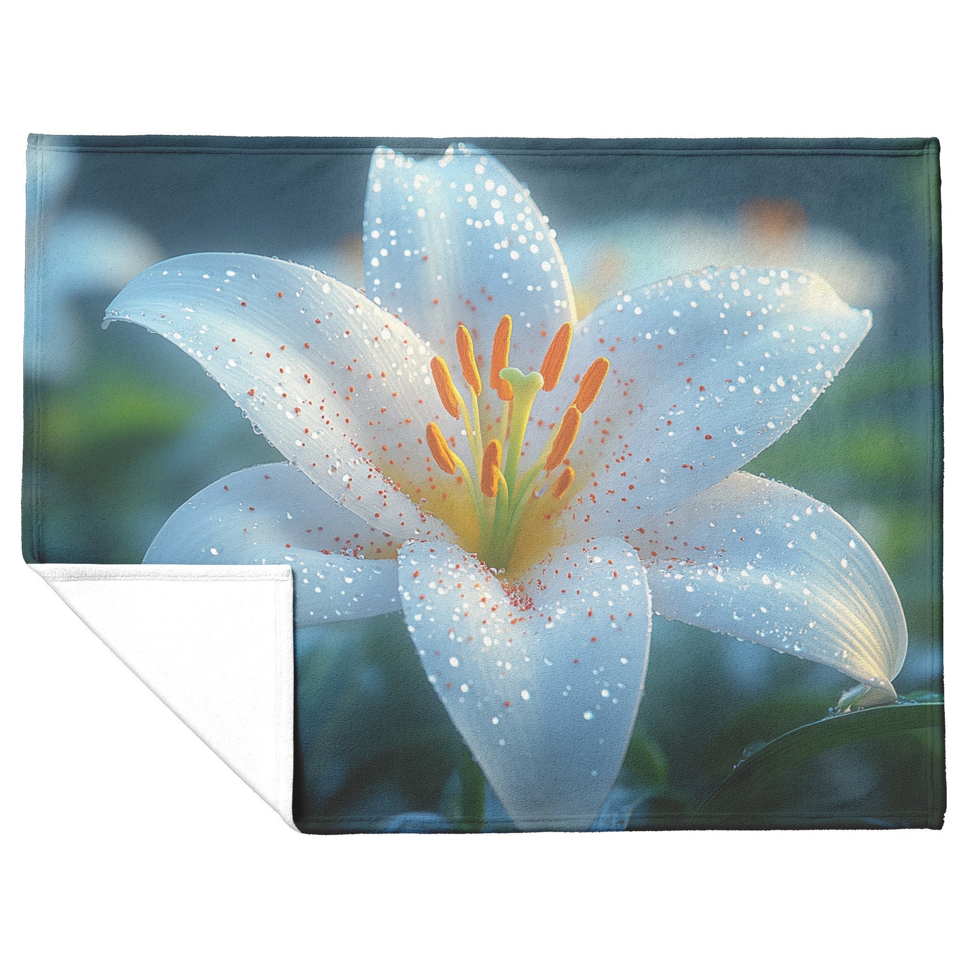 Delicate White Lily with Dew Drops Fleece Sherpa Blanket Ultra Soft Cozy Perfect for Home Gift - Awakening Righteousness