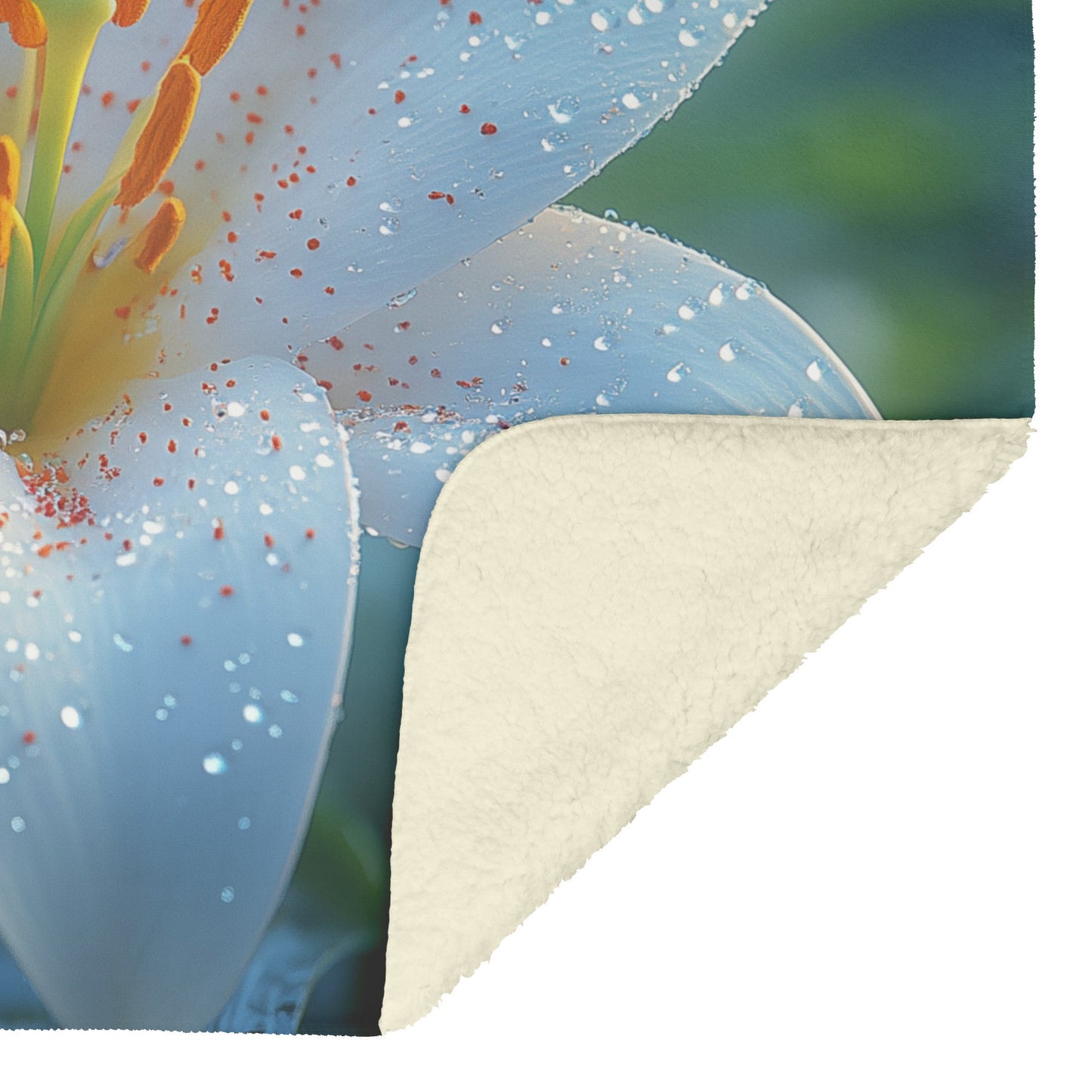 Delicate White Lily with Dew Drops Fleece Sherpa Blanket Ultra Soft Cozy Perfect for Home Gift - Awakening Righteousness
